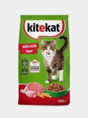 Сухой полнорационный корм KITEKAT™ для взрослых кошек «Мясной Пир», 800г