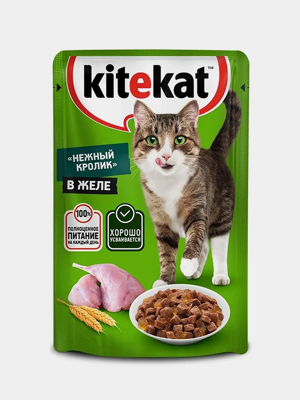Влажный корм KITEKAT™ для кошек со вкусом кролика в желе «Нежный кролик», 28 шт по 85г