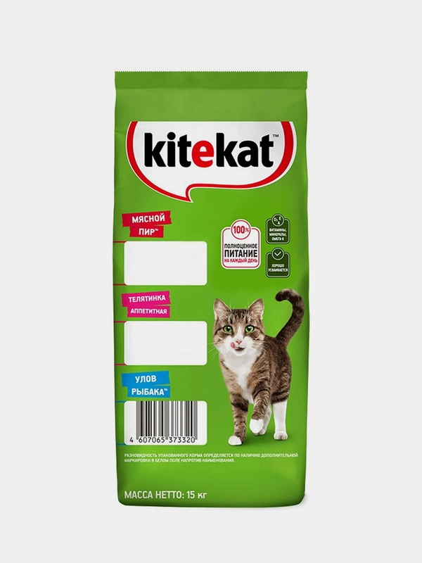 Сухой полнорационный корм KITEKAT™ для взрослых кошек «Улов Рыбака», 15кг