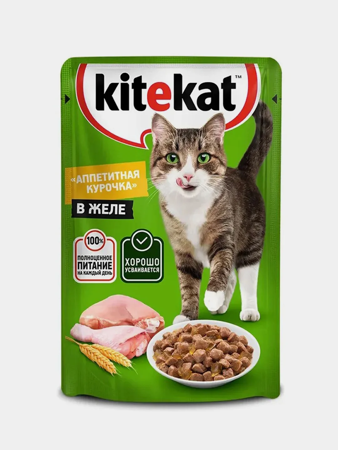 Влажный корм KITEKAT™ для кошек со вкусом курицы в желе «Аппетитная курочка», 28 шт по 85г