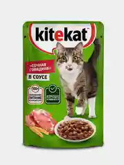 Влажный корм KITEKAT™ для кошек со вкусом говядины в соусе «Сочная говядина», 28 шт по 85г
