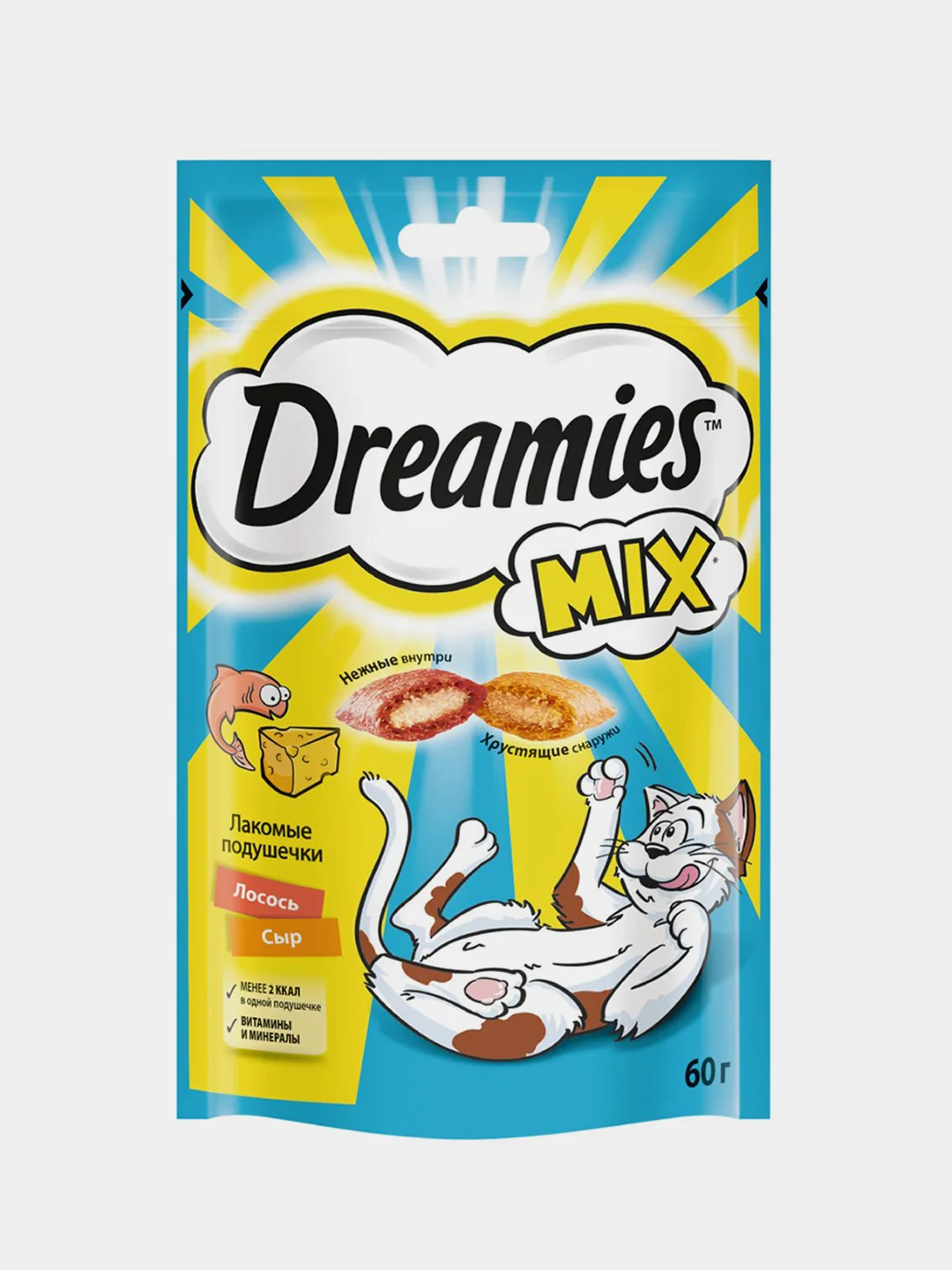 Лакомство Dreamies™ MIX для взрослых кошек, с лососем и сыром, 60г