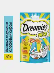 Лакомство Dreamies™ MIX для взрослых кошек, с лососем и сыром, 60г