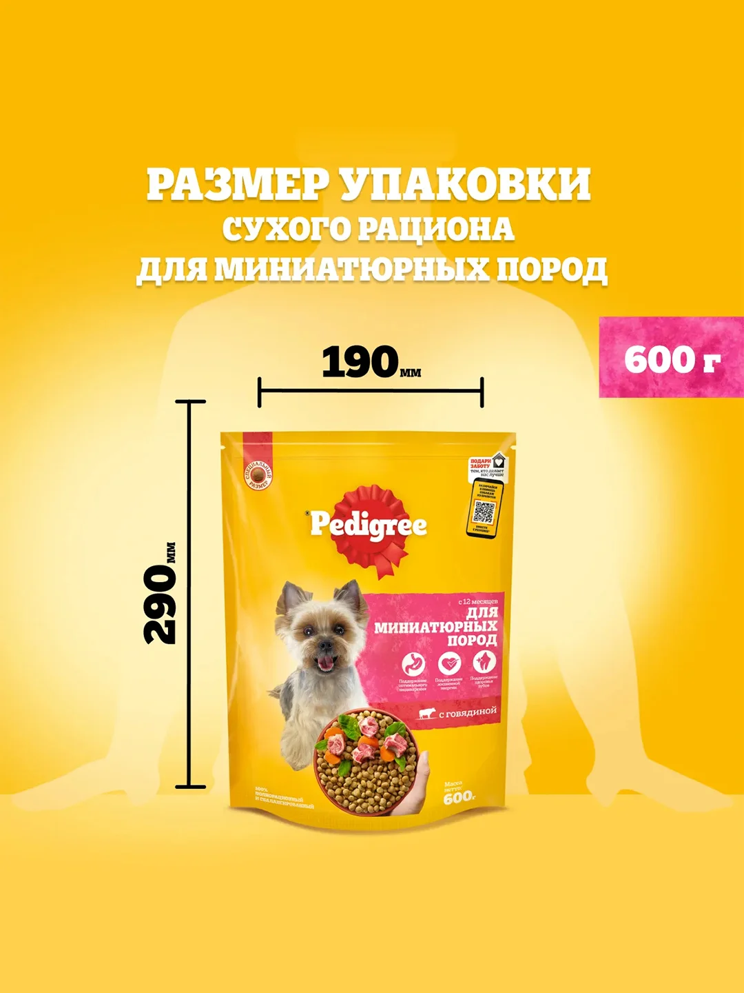 Сухой корм PEDIGREE® для собак миниатюрных пород, с говядиной, 600г
