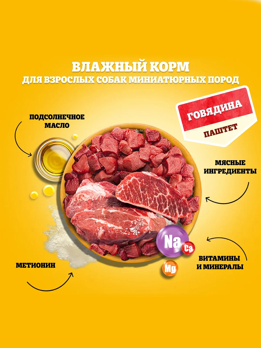 Влажный корм PEDIGREE® для миниатюрных пород, паштет с говядиной, 28x80г
