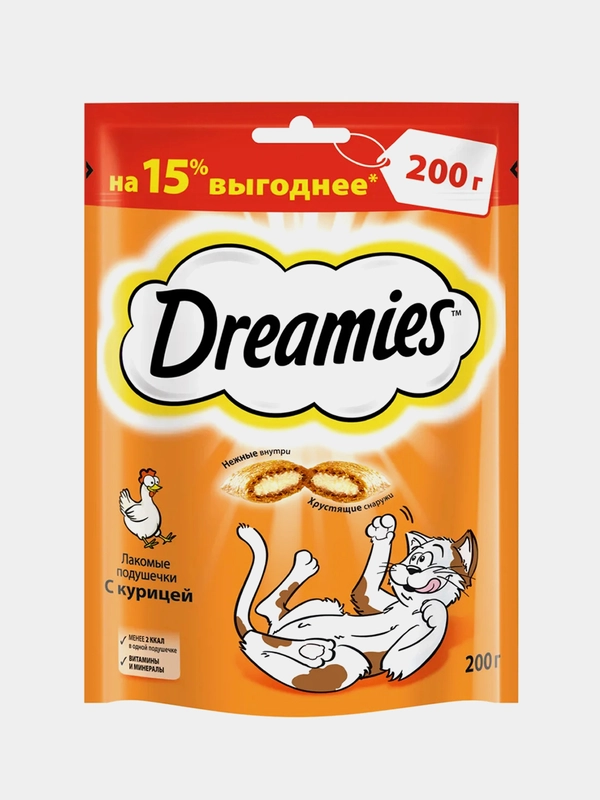 Лакомство для кошек Dreamies™ подушечки с курицей, 200г