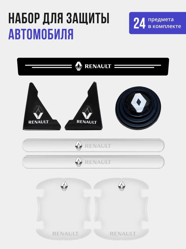 Набор для защиты авто Renault (Рено) 24 предмета: на пороги, двери, ручки, зеркала