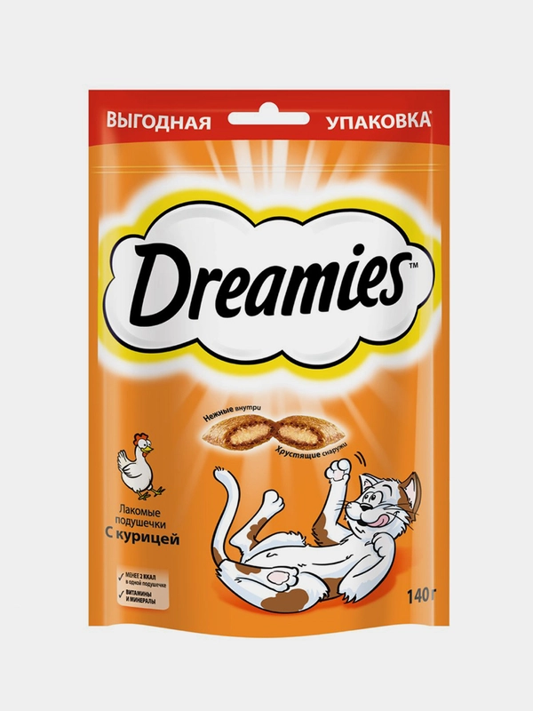 Лакомство для кошек Dreamies подушечки с курицей, 140г