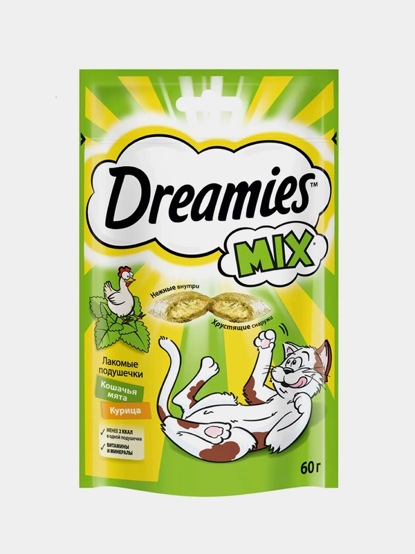 Лакомство Dreamies™ MIX для взрослых кошек, с мятой и курицей, 60г