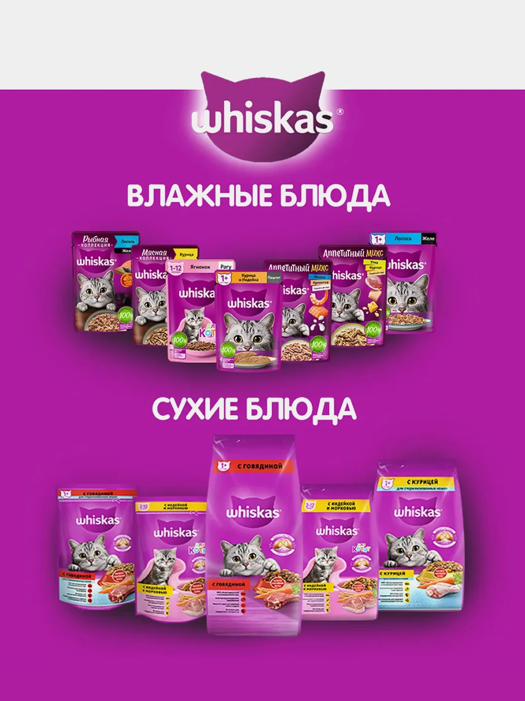 Влажный корм WHISKAS® для котят от 1 до 12 месяцев, рагу с курицей, 28 шт по 75г