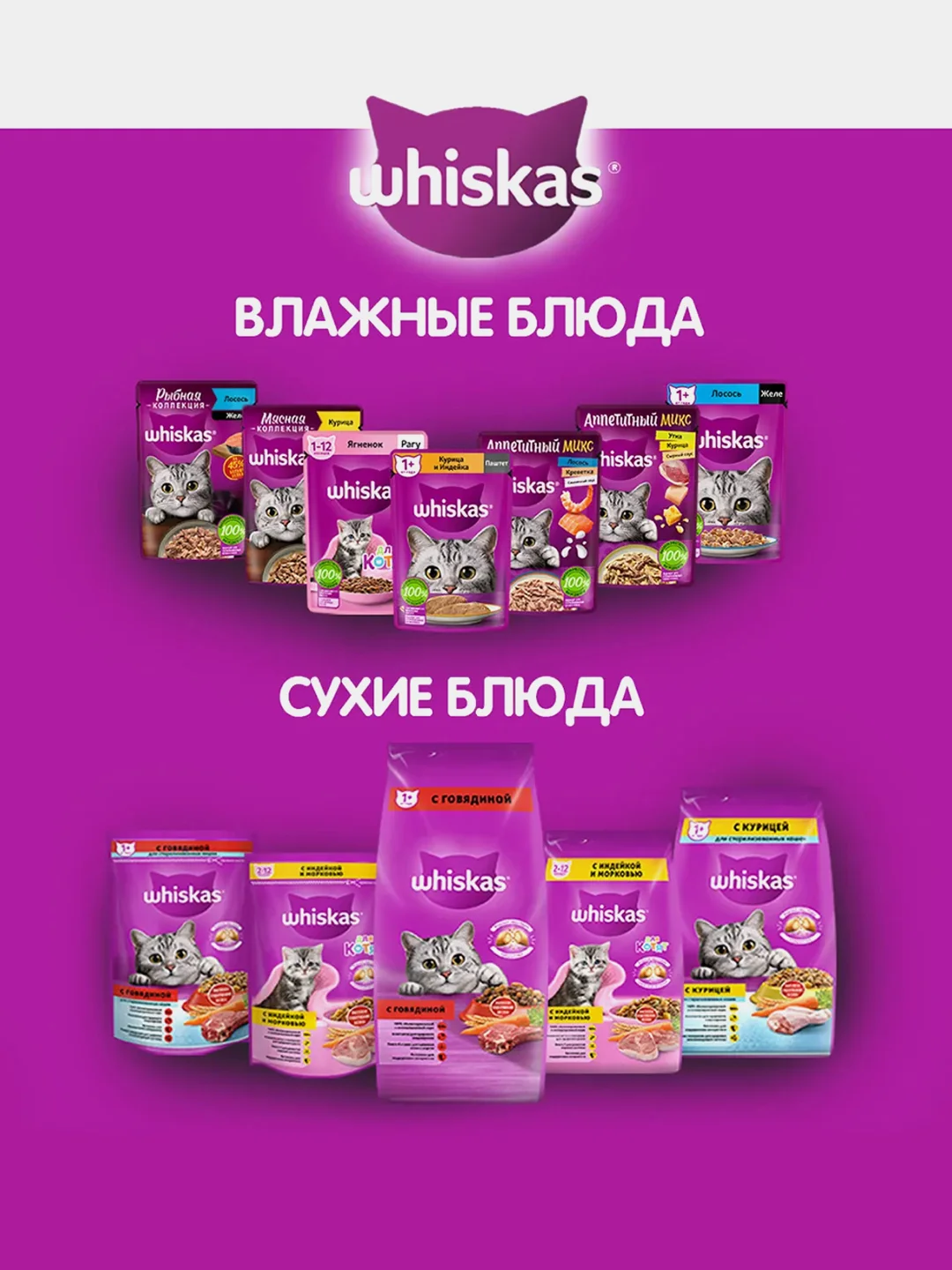 Влажный корм WHISKAS® «Рыбная коллекция» для кошек, с лососем, 28 шт по 75г