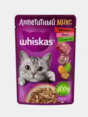 Влажный корм WHISKAS Аппетитный микс для кошек говядина, язык и овощи в желе, 28 шт по 75г