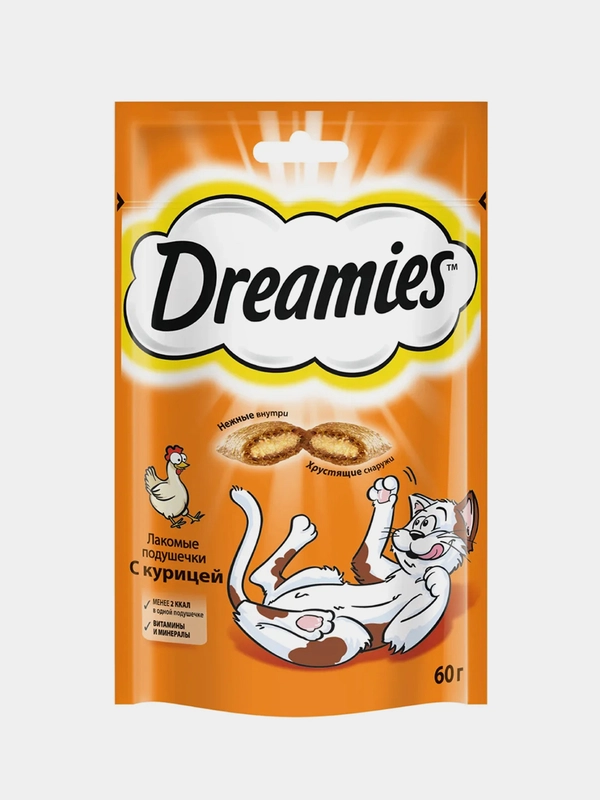 Лакомство для кошек Dreamies подушечки с курицей, 60г