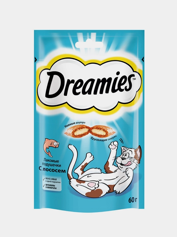 Лакомство для кошек Dreamies подушечки с лососем, 60г