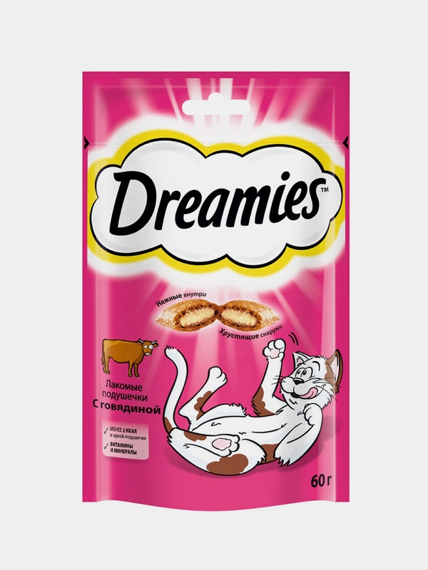 Лакомство для кошек Dreamies подушечки с говядиной, 60г