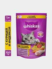 Сухой корм WHISKAS® для кошек «Подушечки с паштетом. Ассорти с курицей и индейкой», 350г