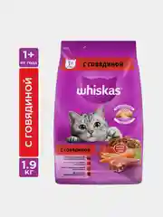Сухой корм WHISKAS® для кошек «Вкусные подушечки с нежным паштетом, с говядиной», 1.9кг