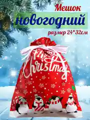 Подарочный пакет мешок новогодний,24*32 см, с завязками