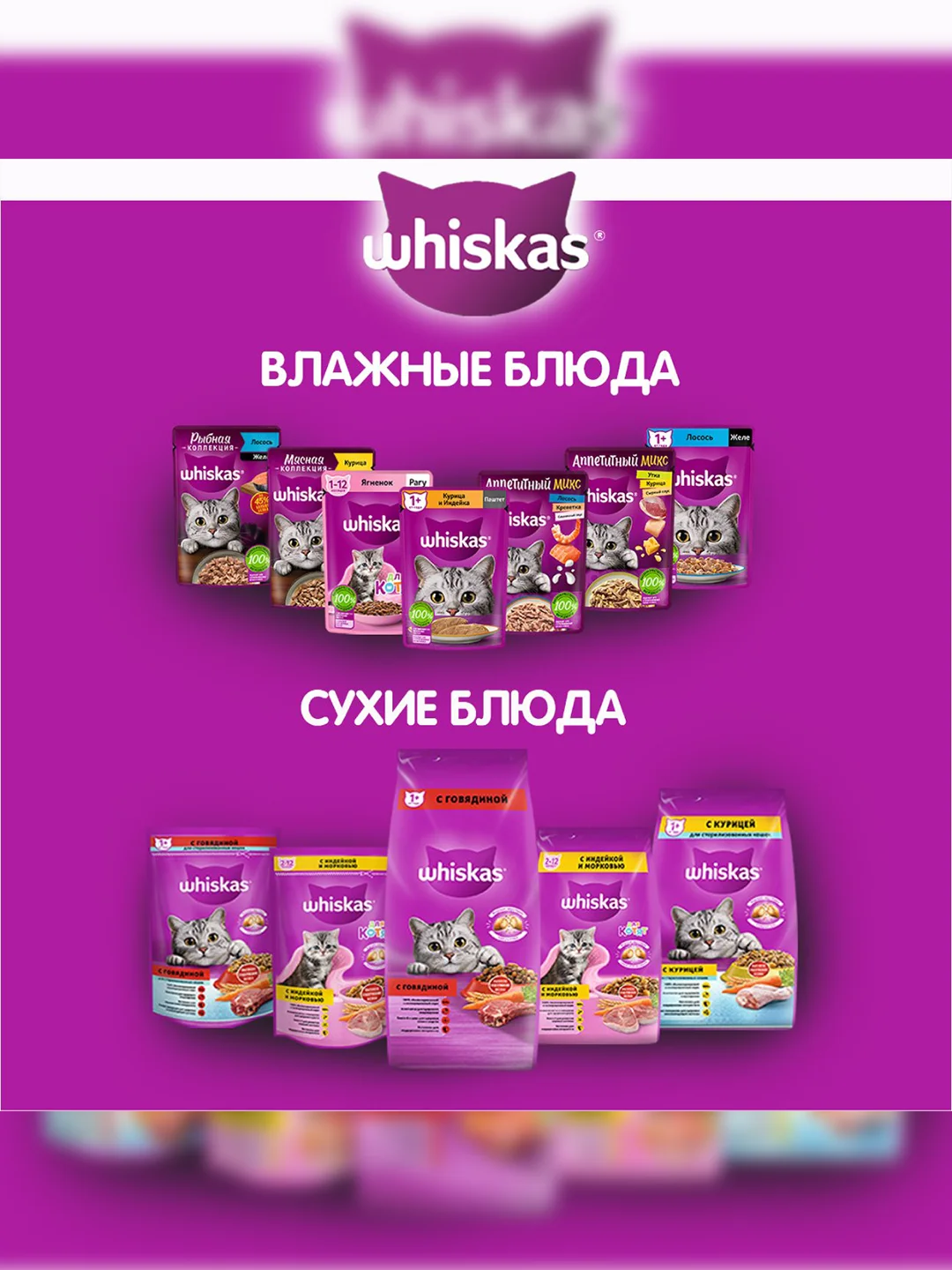 Сухой корм WHISKAS® для кошек «Вкусные подушечки с нежным паштетом, с говядиной», 800г