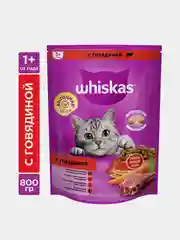 Сухой корм WHISKAS® для кошек «Вкусные подушечки с нежным паштетом, с говядиной», 800г