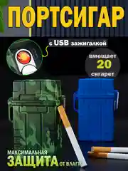 Зеленый портсигар для сигарет мужской. Портсигар с зажигалкой электронной USB для 20 сигарет