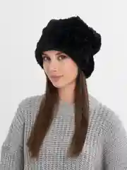 Черный шапка Бини стильная  зимняя из искусственного меха