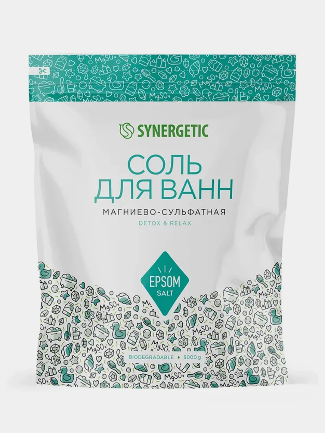 Соль для ванн магниево-сульфатная SYNERGETIC, 5 кг