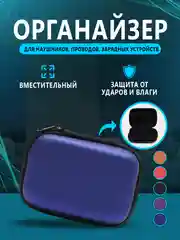 Синий футляр, чехол, органайзер для наушников, проводов, зарядных устройств, флэшек, ключей