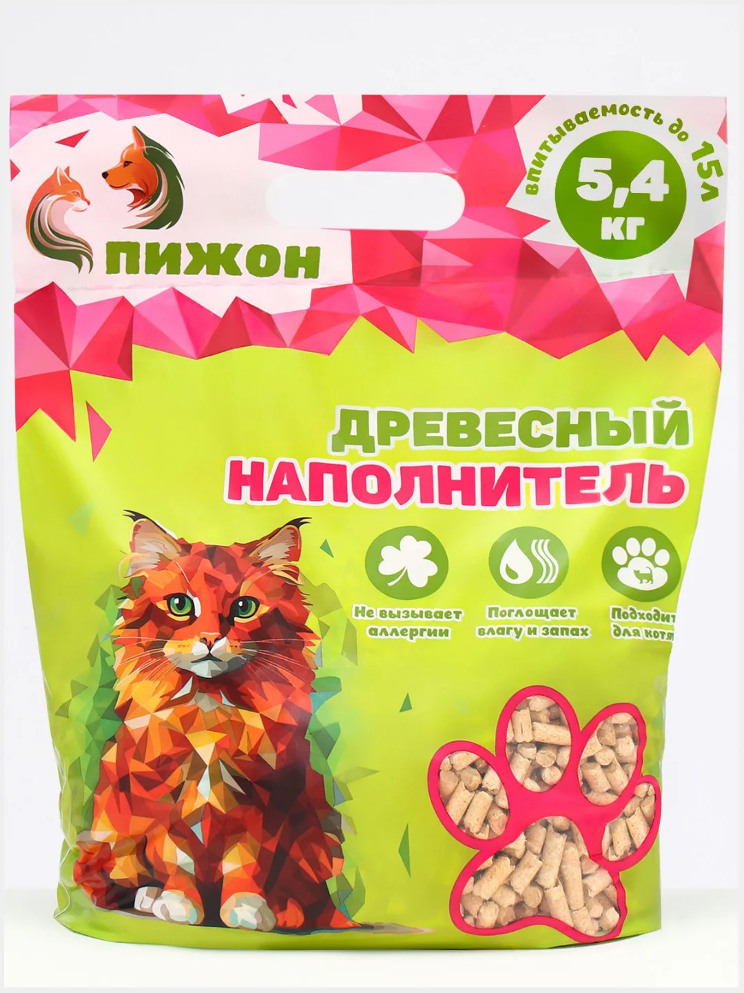 Древесный наполнитель для кошачьего туалета "Пижон"