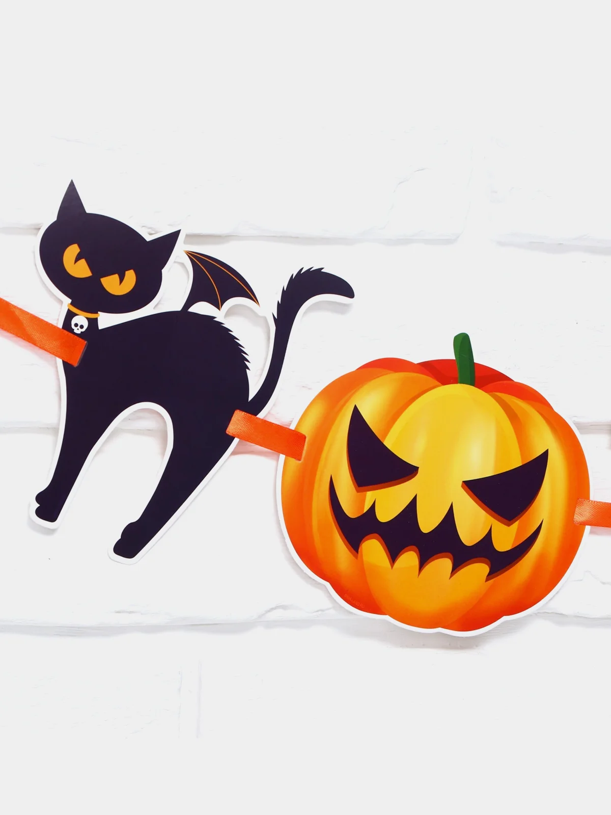 Гирлянда на ленте на Хэллоуин Happy Halloween, кошки -тыквы