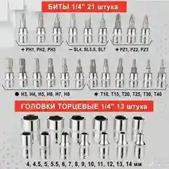 Набор предметов, бит, головок с трещоткой, 46 предметов