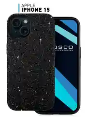Черный чехол на Apple iPhone 15 блестящий ROSCO пластиковый с силиконом, стразами, кристаллами