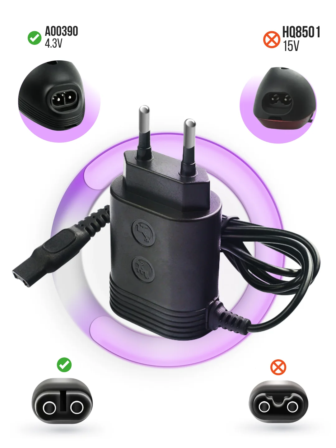 Блок питания 15V 0.36A 5.4W для Philips OneBlade, машинки для стрижки волос HL-8505 HQ6