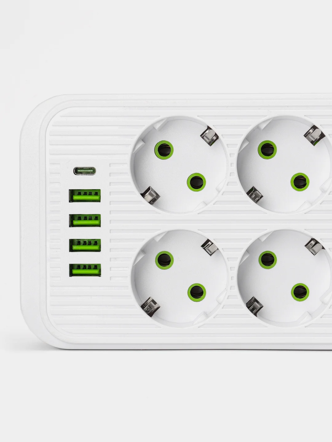 Белый удлинитель сетевой (фильтр) 3 метра 6 розеток, с 4 USB и 1 Type-C портами и кнопкой