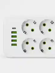 Белый удлинитель сетевой (фильтр) 3 метра 6 розеток, с 4 USB и 1 Type-C портами и кнопкой