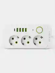 Белый удлинитель сетевой, фильтр 5 метров, 3 розетки с 4 USB и 1 Type-C портами и кнопкой