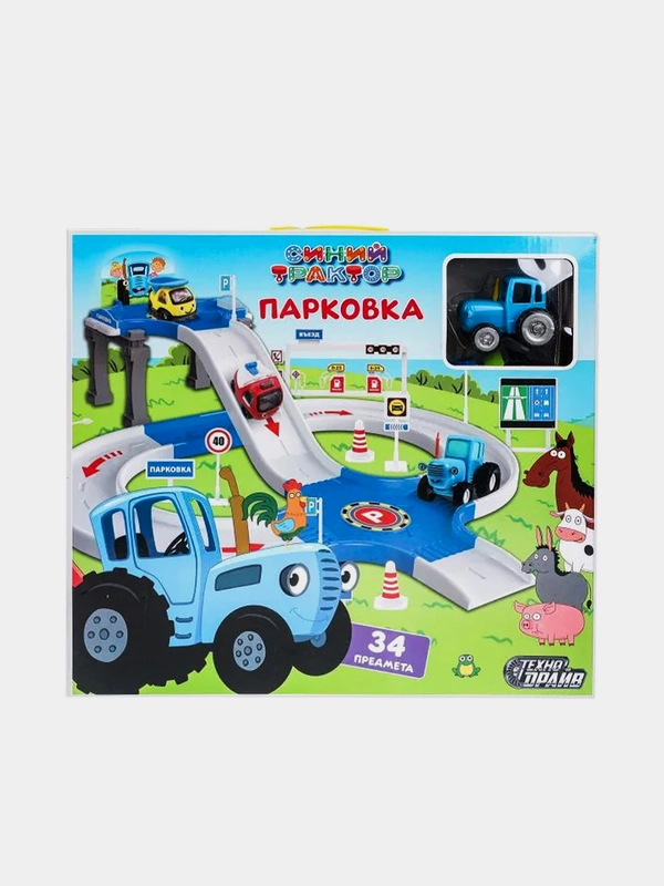 Игровой набор детский Технодрайв "Синий Трактор. Парковка", 1 трактор, 34 предмета