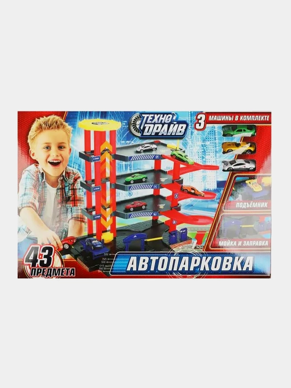 Игровой набор Технодрайв "Автопарковка", 3 этажа, 3 машины, 43 предмета