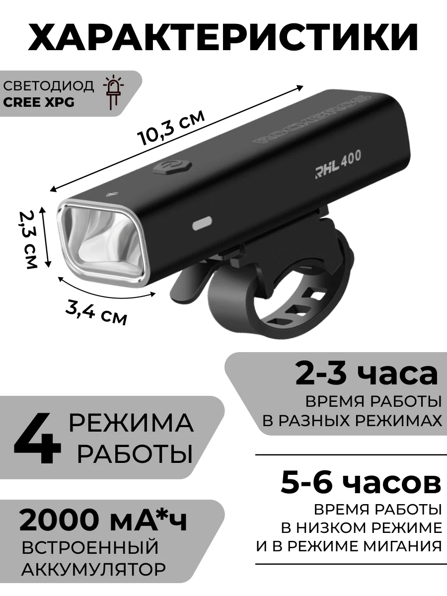 Фонарь Rockbros велофонарь RHL-400LM для велосипеда и самоката