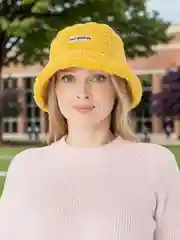 Желтый женская теплая панама шляпа из искусственного меха