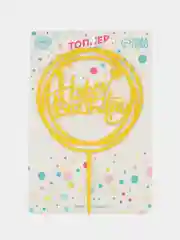 Бронзовый топпер на торт, "Happy Birthday" из акрила для украшения торта,круг, ромб, золото