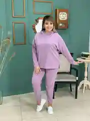 Оливковый костюм женский спортивный с капюшоном оверсайз, лапша