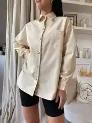 Бежевый рубашка женская джинсовая оверсайз, one size