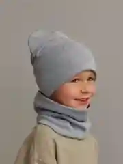 Серый меланж комплект демисезонный для мальчика 3-7 лет .Шапка и снуд для мальчика