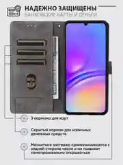 Черный чехол-книжка Samsung Galaxy A06 (Самсунг Галакси А06) с магнитной застежкой