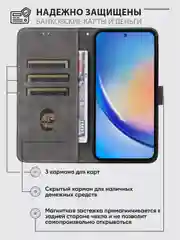 Синий чехол-книжка Samsung Galaxy A35 5G (Самсунг Галакси А35) с магнитной застежкой
