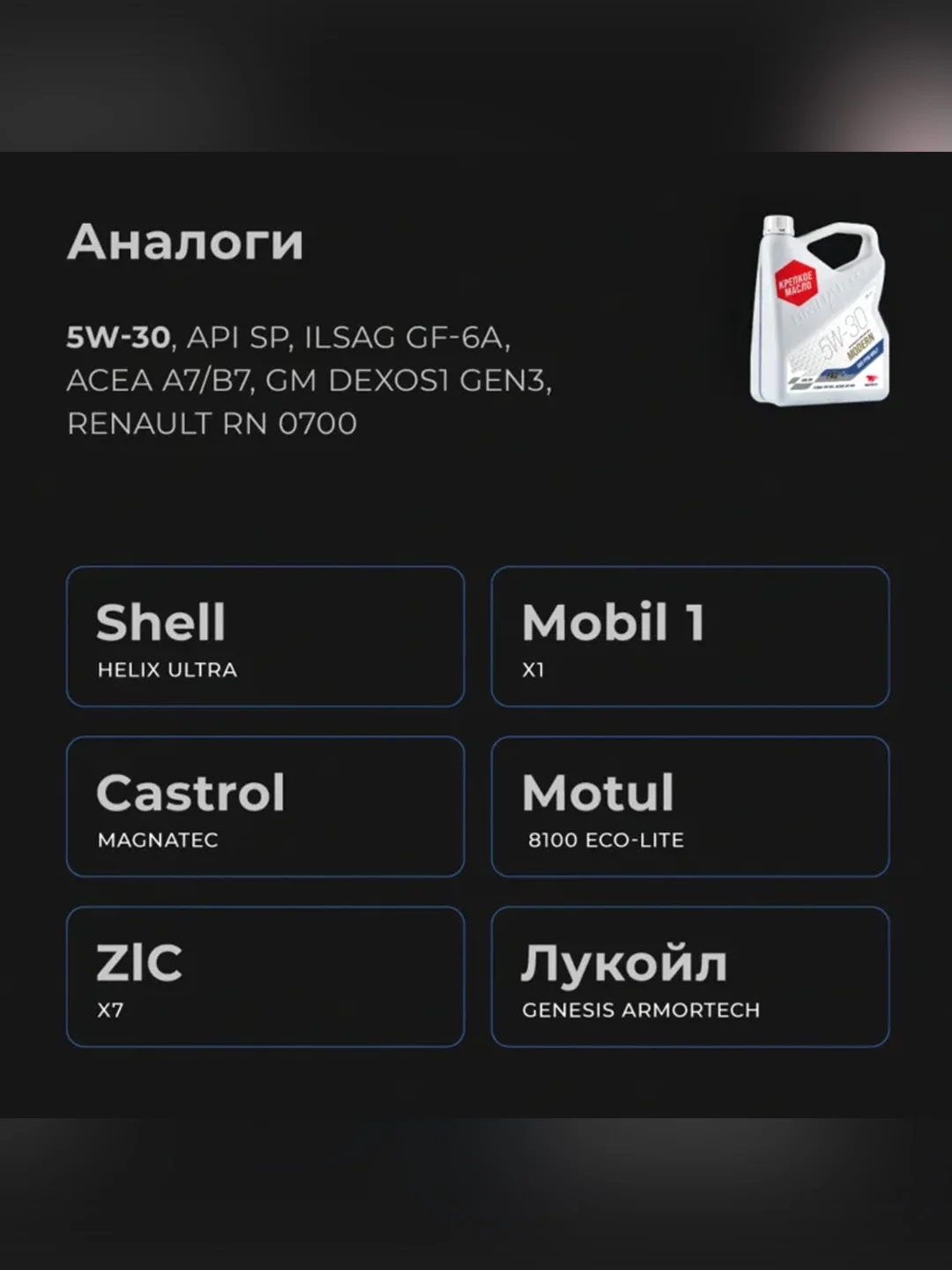 Масло моторное ВМПАВТО Modern 5W-30, A7/B7, GF-6A, SP, канистра 4 л