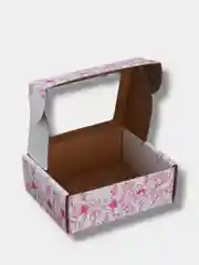 Розовый коробка подарочная сборная крафт, белая, с окном,  с рисунком