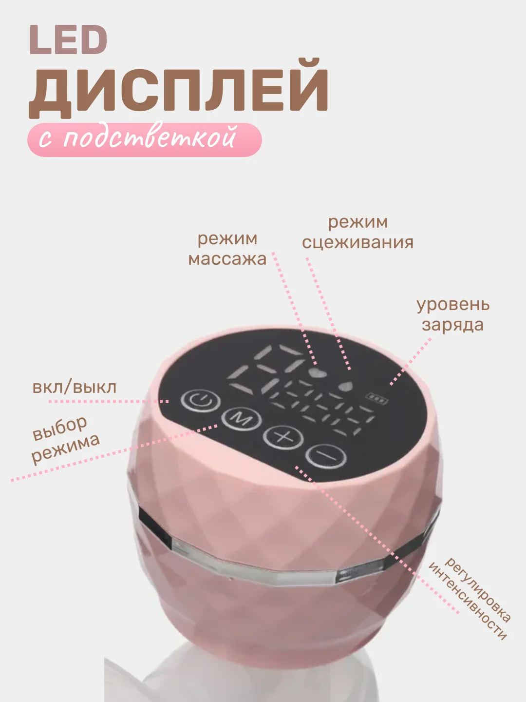 Розовый молокоотсос электрический беспроводной, с бутылкой