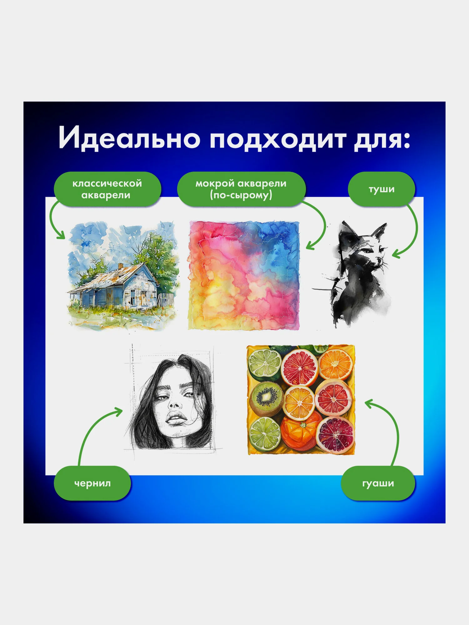 Бумага в папке для акварели для рисования, художественная А2, 20 листов, Brauberg, 113211